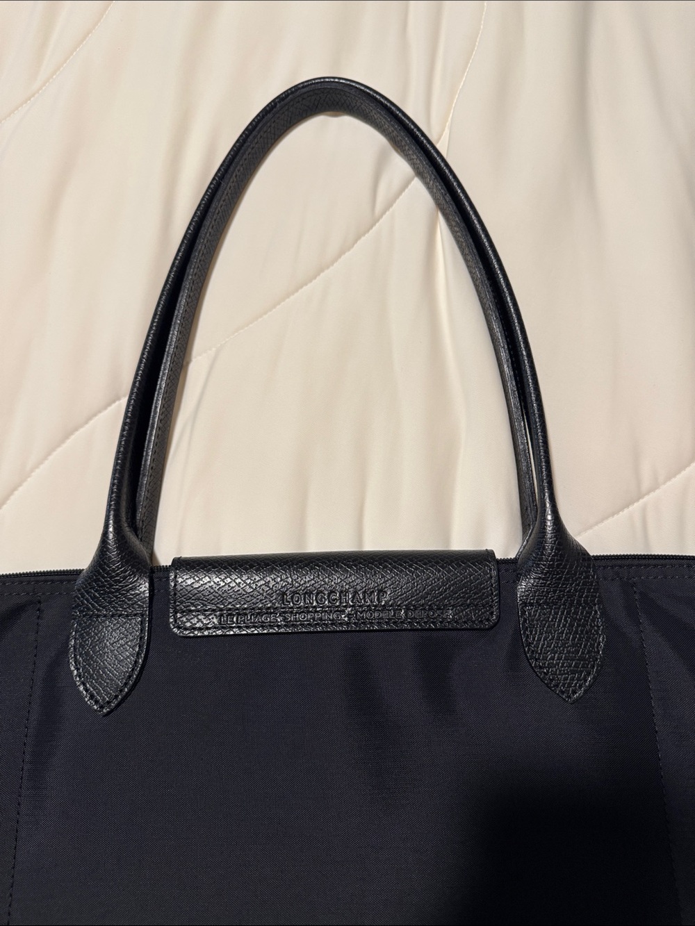 Longchamp Black Tote with White AMOUR Graphic - Picture 7 of 12